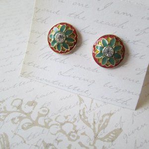 Colorful Button Boho Flower Earrings